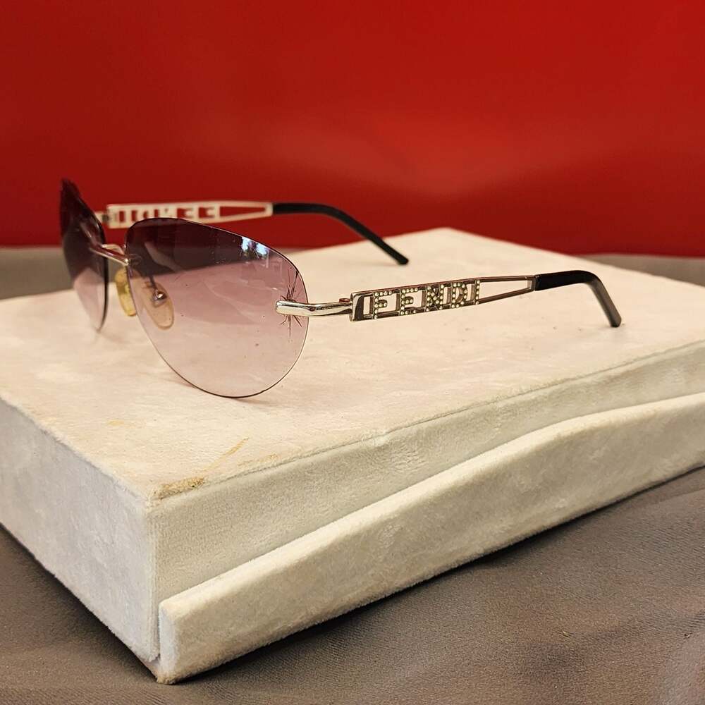 Fendi Vintage Rimless Rhinestone Logo Sunglasses w/ Gradient Lenses (cracks)